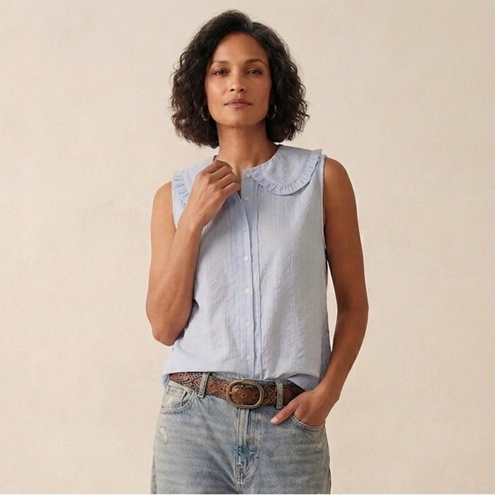 Sleeveless Button-Up Top with Peter Pan Collar